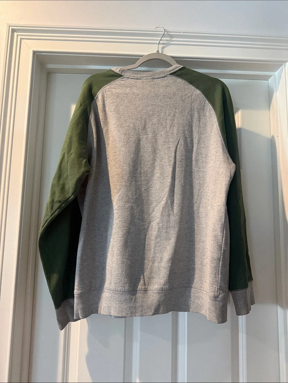 The North Face Crewneck Sweatshirt - Gray Body with Green Sleeves